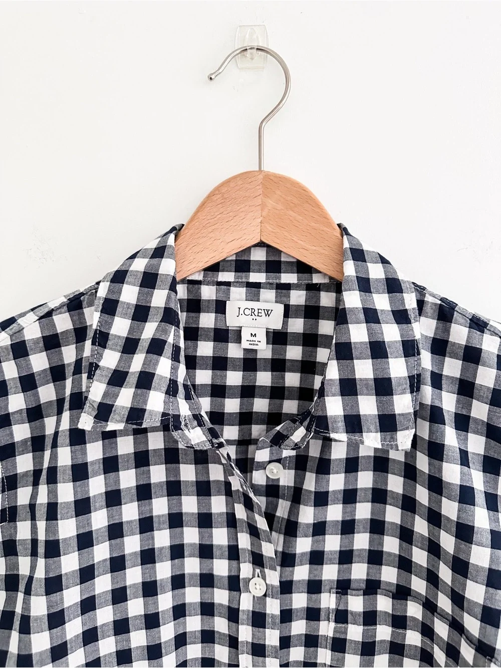 J.Crew Navy White Gingham Button Down Shirt Classic Fitted Cotton Check Size M